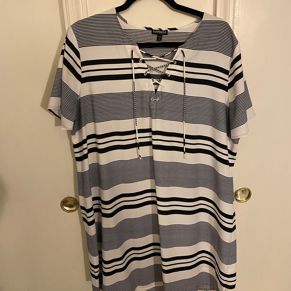 XL Express Navy & Cream striped dress